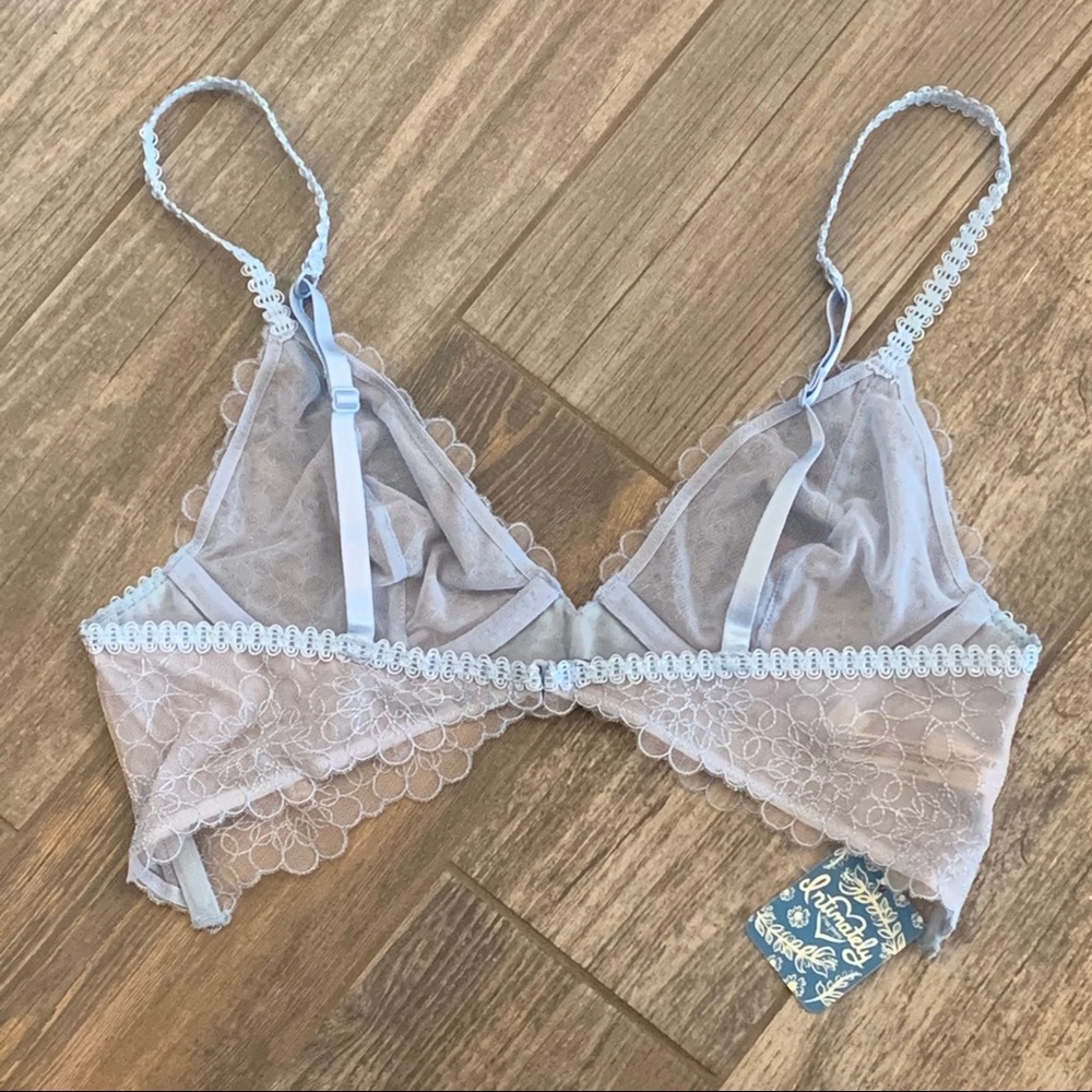 36B NWT $48 Free People Lucia Underwire Bra Blue Longline Lace Semi Sheer - Picture 10 of 11
